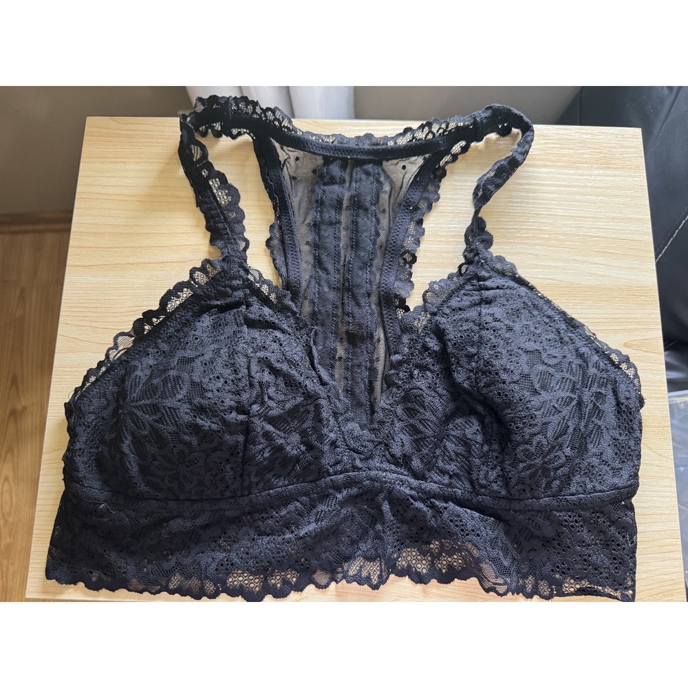 Aerie Women Black Lace Racerback Bralette Pullover Wireless Size L
